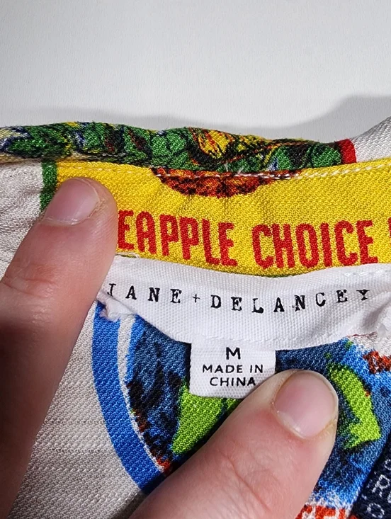 Jane + Delancey Medium Travel Print Shirt Dress Fruit & Postcard Short Sleeve - Picture 5 of 10